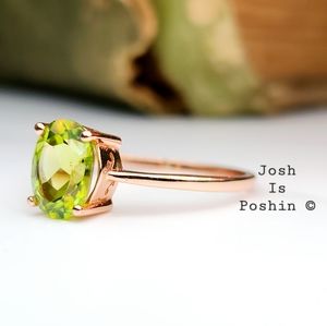 Classic four prong solitaire 1.1CTW peridot ring in rose gold over silver